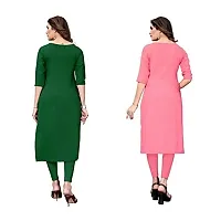 GROWMORE Women's Crepe Digital Print Straight Kurta(Pack of 2) (XL, Green  Coral Pink)-thumb1