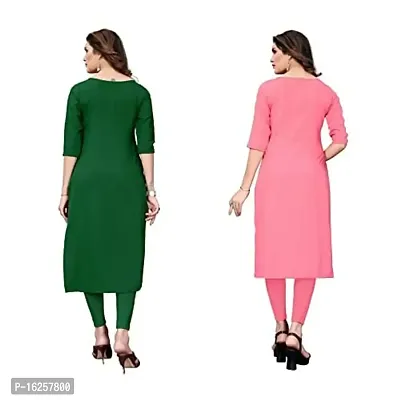 GROWMORE Women's Crepe Digital Print Straight Kurta(Pack of 2) (XL, Green  Coral Pink)-thumb2