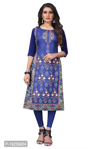 GROWMORE Women's Crepe Digital Print Straight Kurta (XXL, Dark Blue)