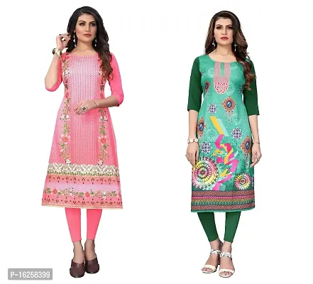 GROWMORE Women's Crepe Digital Print Straight Kurta(Pack of 2) (XXL, Peach  Dark Green)