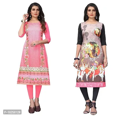 GROWMORE Women's Crepe Digital Print Straight Kurta(Pack of 2) (XXL, Peach  Bisque Cream)