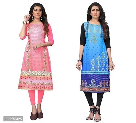 GROWMORE Women's Crepe Digital Print Straight Kurta(Pack of 2) (S, PRACH  Baby Blue)