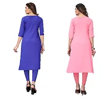 GROWMORE Women's Crepe Digital Print Straight Kurta(Pack of 2) (M, Blue  Rose Pink)-thumb1