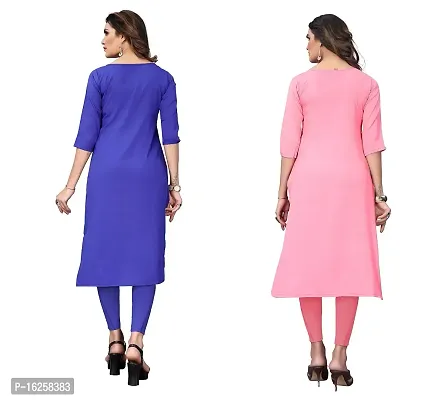 GROWMORE Women's Crepe Digital Print Straight Kurta(Pack of 2) (M, Blue  Rose Pink)-thumb2