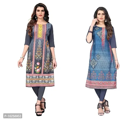 GROWMORE Women's Crepe Digital Print Straight Kurta(Pack of 2) (XXL, Grey  DIM Grey)