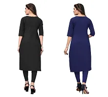 GROWMORE Women's Crepe Digital Print Straight Kurta(Pack of 2) (M, Black  Dark Blue)-thumb1