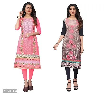 GROWMORE Women's Crepe Digital Print Straight Kurta(Pack of 2) (XXL, Peach  Light SALMMON)-thumb0