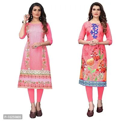 GROWMORE Women's Crepe Digital Print Straight Kurta(Pack of 2) (M, Peach  Peach)-thumb0