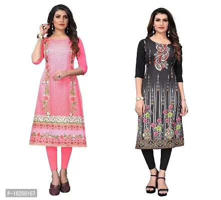 GROWMORE Women's Crepe Digital Print Straight Kurta(Pack of 2) (M, Peach  Black)