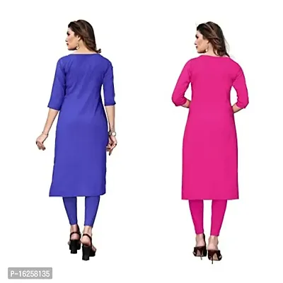 GROWMORE Women's Crepe Digital Print Straight Kurta(Pack of 2) (XXL, Blue  HOT Pink)-thumb2