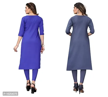 GROWMORE Women's Crepe Digital Print Straight Kurta(Pack of 2) (M, Blue  Slate Grey)-thumb2