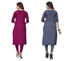 GROWMORE Women's Crepe Digital Print Straight Kurta(Pack of 2) (L, Purple  DIM Grey)-thumb1