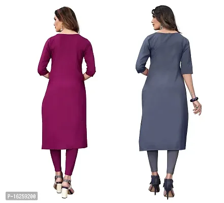 GROWMORE Women's Crepe Digital Print Straight Kurta(Pack of 2) (L, Purple  DIM Grey)-thumb2