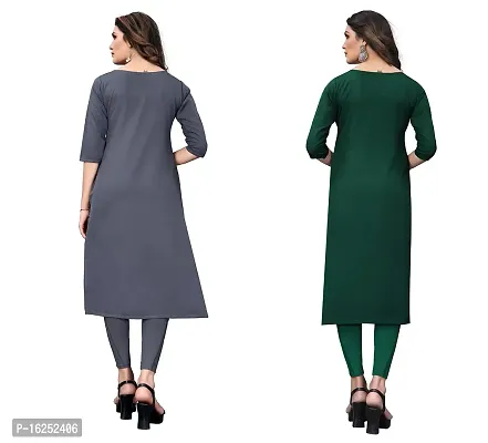 GROWMORE Women's Crepe Digital Print Straight Kurta(Pack of 2) (XL, Grey  SEA Green)-thumb2