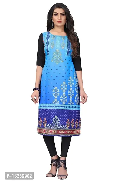 GROWMORE Women's Crepe Digital Print Straight Kurta (XXL, Light Blue)