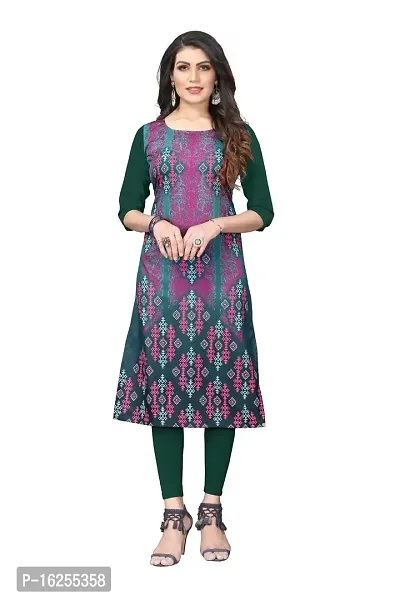 GROWMORE Women's Crepe Digital Print Straight Kurta (XL, Green)-thumb0