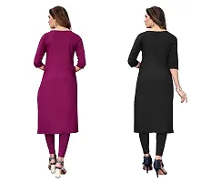 GROWMORE Women's Crepe Digital Print Straight Kurta(Pack of 2) (S, Purple  Dark Black)-thumb1