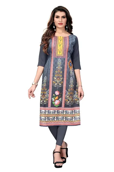 SANSKRUTI FASHION Women's Crepe Digital Print Straight Kurta (S, Grey)