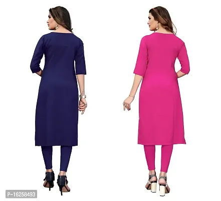 GROWMORE Women's Crepe Digital Print Straight Kurta(Pack of 2) (XL, Dark Blue  Pink)-thumb2