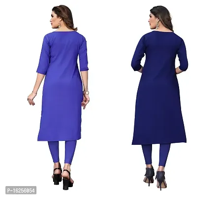 GROWMORE Women's Crepe Digital Print Straight Kurta(Pack of 2) (L, Blue  Navy Blue)-thumb2