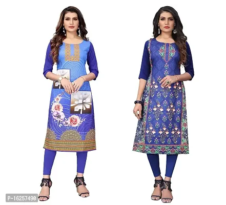 GROWMORE Women's Crepe Digital Print Straight Kurta(Pack of 2) (M, Blue  Dodge Blue)