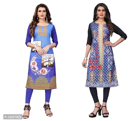 GROWMORE Women's Crepe Digital Print Straight Kurta(Pack of 2) (XXL, Blue  Stee Blue)-thumb0