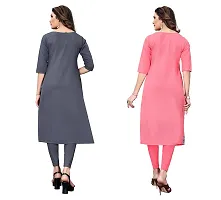 GROWMORE Women's Crepe Digital Print Straight Kurta(Pack of 2) (XXL, Grey  Peach)-thumb1