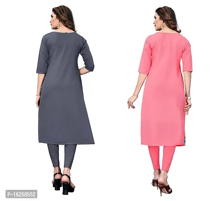 GROWMORE Women's Crepe Digital Print Straight Kurta(Pack of 2) (XXL, Grey  Peach)-thumb2