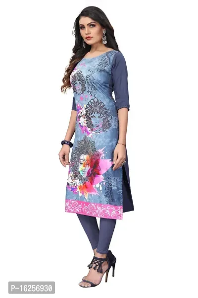 GROWMORE Women's Crepe Digital Print Straight Kurta(Pack of 2) (M, Blue  SIATE Grey)-thumb4