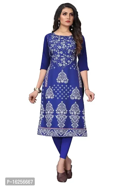 GROWMORE Women's Crepe Digital Print Straight Kurta (XXL, Blue)-thumb0