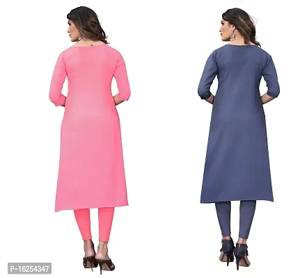 GROWMORE Women's Crepe Digital Print Straight Kurta(Pack of 2) (L, Peach  Slate Grey)-thumb2