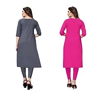 GROWMORE Women's Crepe Digital Print Straight Kurta(Pack of 2) (XL, Grey  HOT Pink)-thumb1