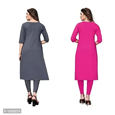 GROWMORE Women's Crepe Digital Print Straight Kurta(Pack of 2) (XL, Grey  HOT Pink)-thumb2