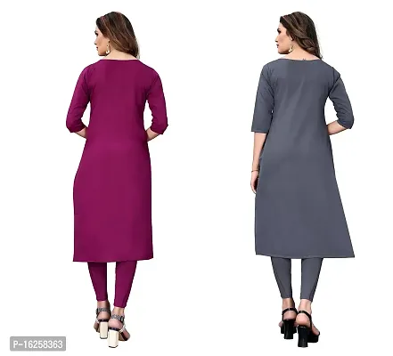 GROWMORE Women's Crepe Digital Print Straight Kurta(Pack of 2) (XXL, Purple  Grey)-thumb2