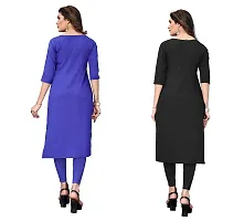 GROWMORE Women's Crepe Digital Print Straight Kurta(Pack of 2) (L, Blue  Black)-thumb1