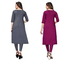 GROWMORE Women's Crepe Digital Print Straight Kurta(Pack of 2) (M, Grey  Dark Purple)-thumb1