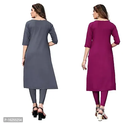 GROWMORE Women's Crepe Digital Print Straight Kurta(Pack of 2) (M, Grey  Dark Purple)-thumb2