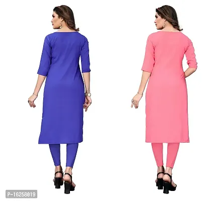 GROWMORE Women's Crepe Digital Print Straight Kurta(Pack of 2) (XXL, Blue  Coral Pink)-thumb3