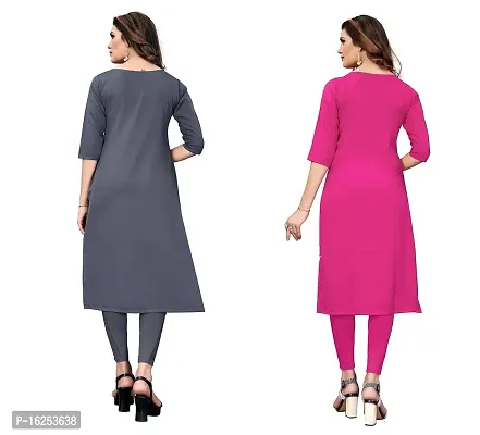 GROWMORE Women's Crepe Digital Print Straight Kurta(Pack of 2) (XXL, Grey  Pink)-thumb2