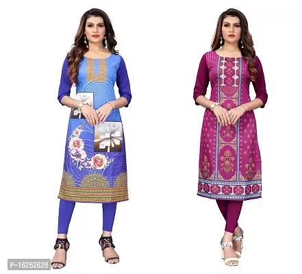 GROWMORE Women's Crepe Digital Print Straight Kurta(Pack of 2) (XXL, Blue  Dark PUR[LE)