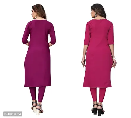 GROWMORE Women's Crepe Digital Print Straight Kurta(Pack of 2) (XL, Purple  DEEP Pink)-thumb2