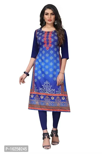 GROWMORE Women's Crepe Digital Print Straight Kurta (M, Dark Blue)-thumb0