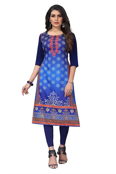 SANSKRUTI FASHION Women's Crepe Digital Print Straight Kurta (XL, Blue)