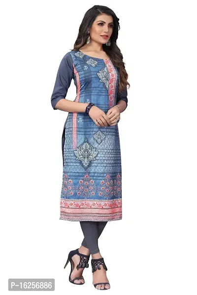 GROWMORE Women's Crepe Digital Print Straight Kurta (S, Grey)-thumb3