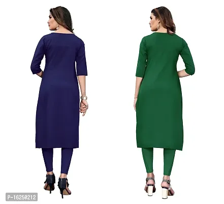 GROWMORE Women's Crepe Digital Print Straight Kurta(Pack of 2) (S, Dark BLIE  Dark Green)-thumb2