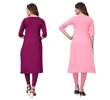 GROWMORE Women's Crepe Digital Print Straight Kurta(Pack of 2) (M, Purple  Tomato Pink)-thumb1