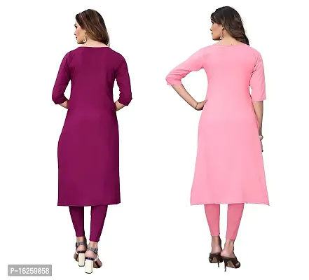 GROWMORE Women's Crepe Digital Print Straight Kurta(Pack of 2) (M, Purple  Tomato Pink)-thumb2