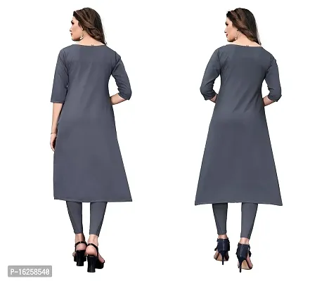 GROWMORE Women's Crepe Digital Print Straight Kurta(Pack of 2) (S, Grey  Light Grey)-thumb2