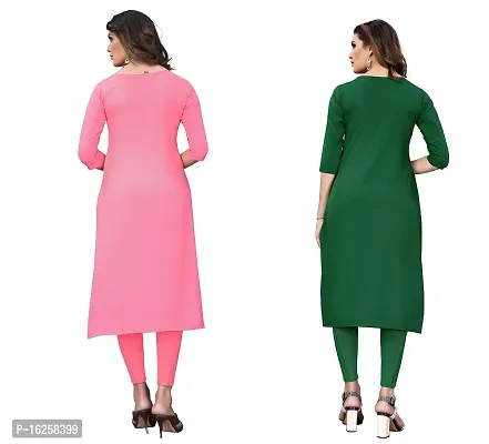 GROWMORE Women's Crepe Digital Print Straight Kurta(Pack of 2) (XXL, Peach  Dark Green)-thumb2