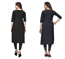 GROWMORE Women's Crepe Digital Print Straight Kurta(Pack of 2) (XXL, Black  Silver Black)-thumb1